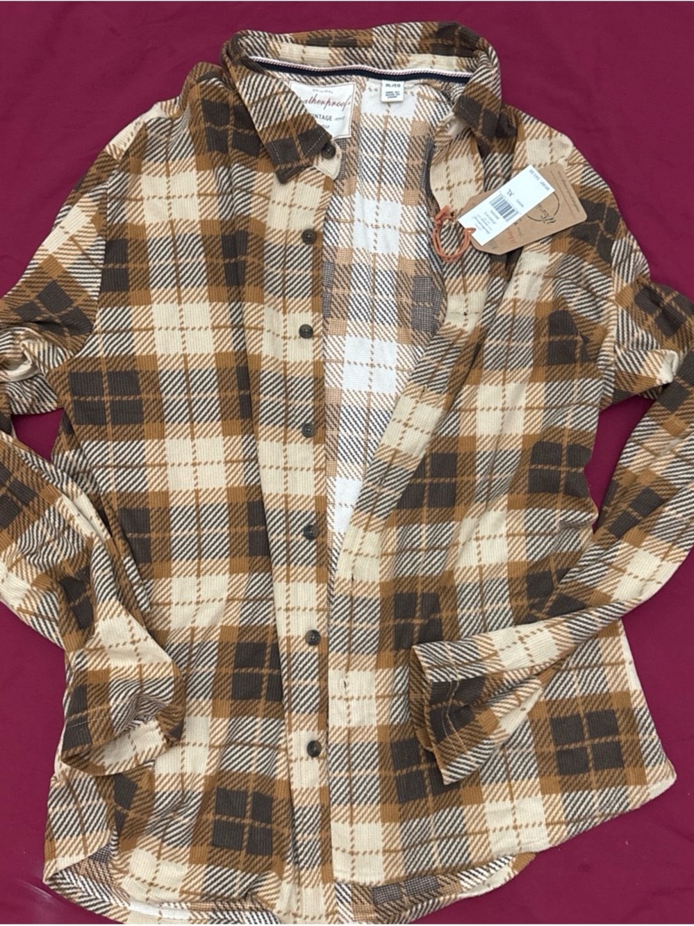 Weatherproof Men's Plaid Button-Down Shirt - Cream, Brown, Tan